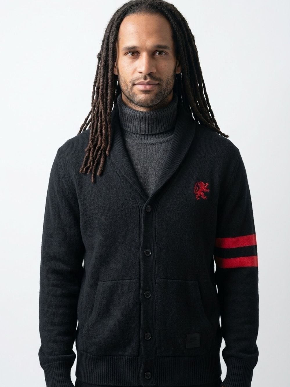NIKE | LEBRON JAMES Snap Front Shawl Cardigan Black & Red Men’s Size X-Large